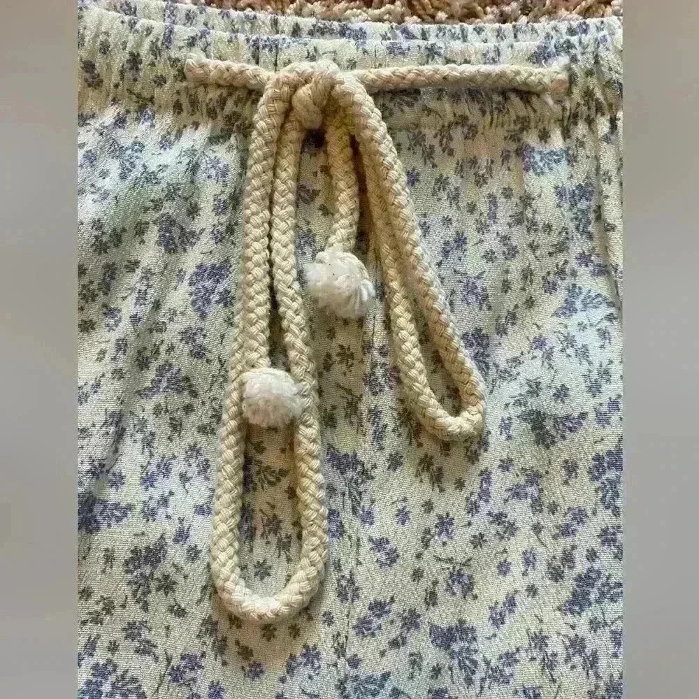 Sienna Sky Cream Floral Drawstring Pants with Lavender Print